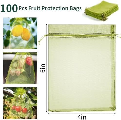 100 Pcs Fruit Protection Bags, 4×6 in Mesh Cover Nets for Tree, Green