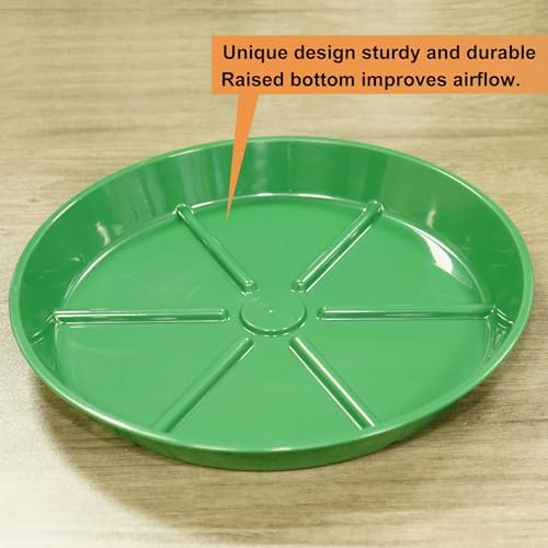Plant Saucer Pot Tray 14 inch, 4 Packs Flower Planter Saucers and Drip Trays, Heavy Duty Round Plastic Flower Plant Dish Pant Plate to Catch Water for Indoor & Outdoor, Green