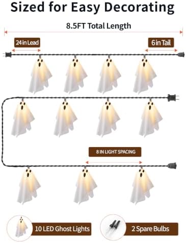 Halloween Ghost String Lights Outdoor, White Fabric Hanging Ghost Lights