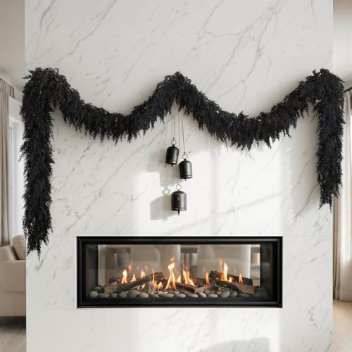 2PCS 9FT Halloween Cedar Garland, Black Real Touch Christmas Decorations