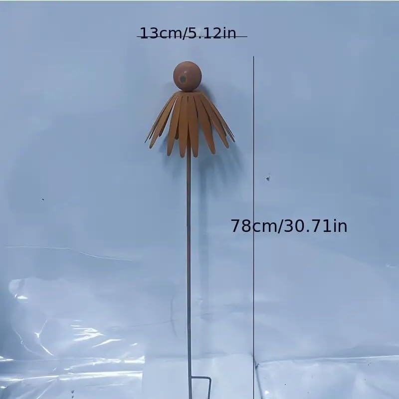 Rustic Metal Coneflower Garden Stakes, Set of 3, Rusted Iron Daisy Yard Art, 30.71x5.12 Inch, Weather-Resistant Lawn