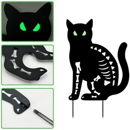 Outdoor Halloween Decorations,Metal Black Cat Silhouette Yard Garden Stakes
