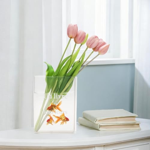 Clear White Lettering Acrylic Book Vase for Flowers, Book-Shaped Flower Vase Desk Decor, Books Lovers Gifts, Flowers Room Decor Aesthetic for Women & Teacher Gift