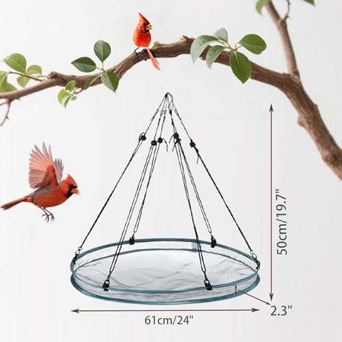 2 Pack Feeder Bird Seed Catcher Tray - Diameter Durable Outdoor Bird Feeding Platform with Adjustable Hanging Hoop and Seed Guard (Green, 24")