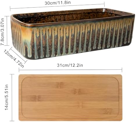 Succulent Pots, 12'' Long Rectangle Planters with Tray, Windowsill Planter