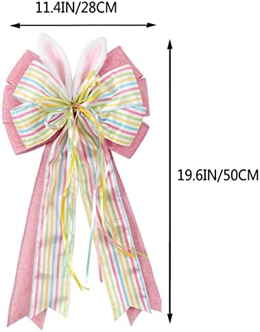 Easter Bows for Wreaths Decorations,Easter Tree Topper Bow,Decorative Bow with Bunny Ears Pink Burlap for Spring Home Front Door Outdoor