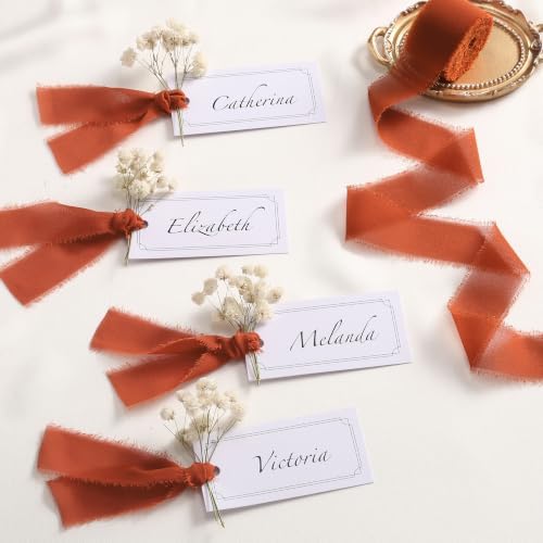 DORIS HOME Handmade Frayed Fringe Chiffon Ribbon 1" x 21Yd Terracotta