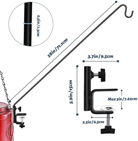 ERYTLLY 4 Packs 3 Inch Clamp 28" Long Deck Hook for Hanging Bird Feeder, Plants, Suet Baskets,Wind Chimes,Lanterns and More