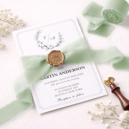 DORIS HOME Handmade Fringe Chiffon Ribbon 1" x 21Yd Green & Cream