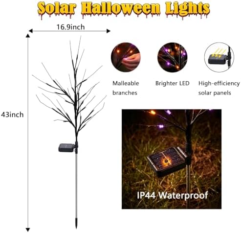 Solar Halloween Black Birch Tree Lights Orange Purple Outdoor Decor 4 Pack