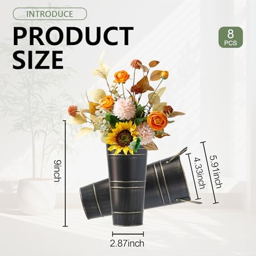 Galvanized Metal Vases 8 Pcs 9 Inch Black Farmhouse French Bucket