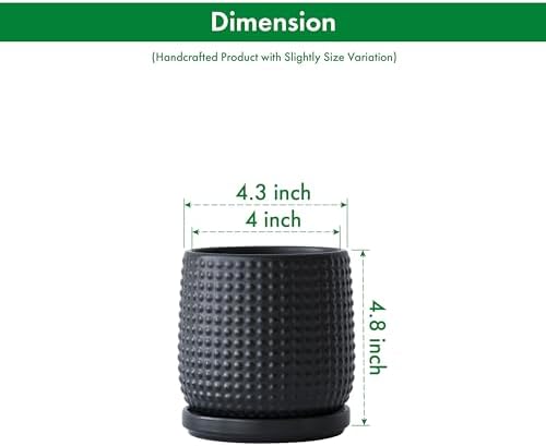 D'vine Dev Beaded Ceramic Pot with Saucer, 4 in, Ebony Matte, 27-C-Z-6