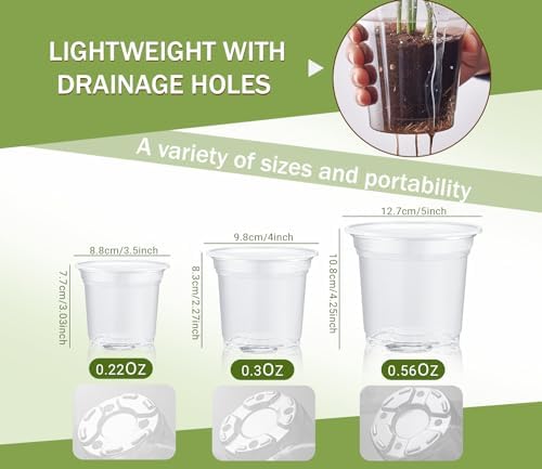 30 Pack Clear Nursery Plant Pots, 3.5/4/5 In with Drainage Holes, 20 Labels
