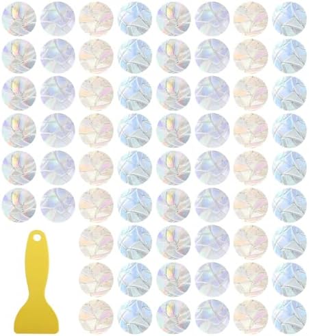 144 Pcs Static Circle Anti-Bird Collision Window Clings, Non Adhesive Prismatic Vinyl Rainbow Suncatcher Stickers, Reusable Window Decals to Prevent Bird Strikes with Scraper