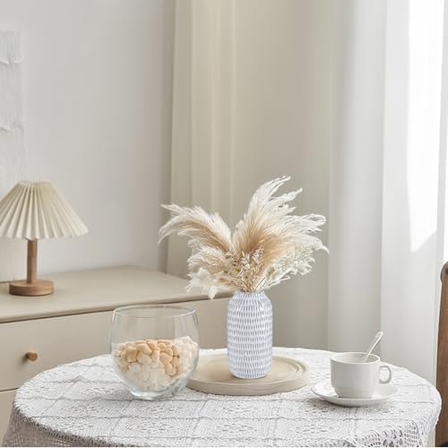Ceramic Vase for Flowers – Modern Small Ribbed Textured Flower Vase for Home Decor, Pampas Grass, Decorative, Farmhouse, Coffee Table, Kitchen Centerpieces, Bookshelf and Home Living (Glaze White)