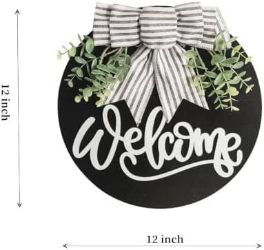 Welcome Sign for Front Door 12 in Wreath Decorations for All Seasons Black