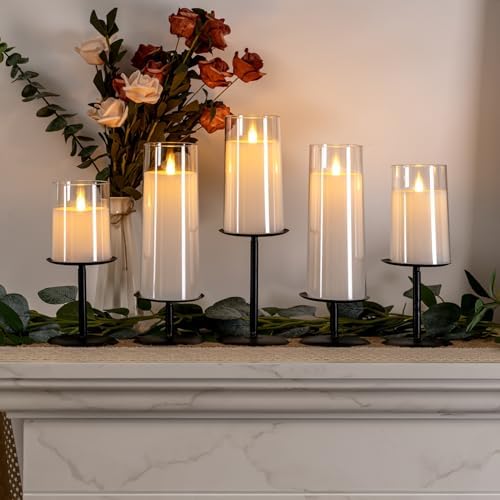 Homemory Fall Halloween Table Decor, Black Metal Candle Holders Set of 5