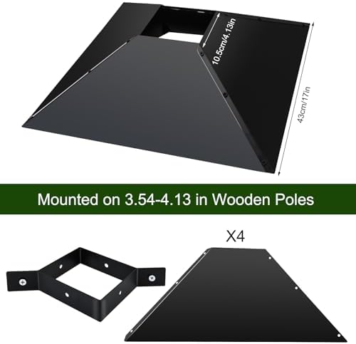 Metal Squirrel Baffle for 4x4 Post, 17 Inch Squirrel Guard for Bird Feeder Pole,Square Black Squirrels Proof Deflector Outdoor Baffle Squirrels Barrier for Wooden Pole to Keep Raccoons Off Bird Houses