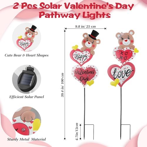 Lewondr Valentine's Day Decorations Outdoor, Metal Solar Pathway Lights
