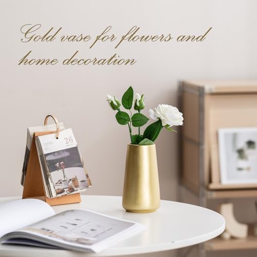 Simple Boho Ceramic Flower Vase for Home Decor (Light Gold,Small)