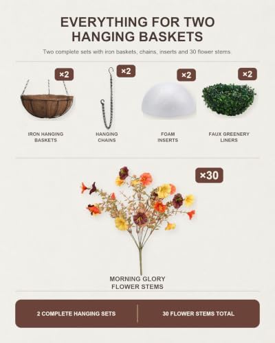 Fall Hanging Baskets with Artificial Flowers,2 Sets Realistic Colors