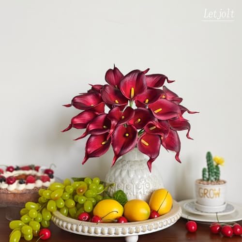 Letjolt Artificial Calla Lily Flowers Dark Red Flowers 20Pcs