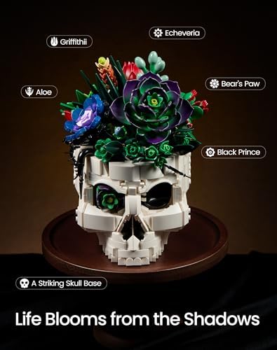 Succulent Skull Planter Flower Building Set Gothic Botanical Gift