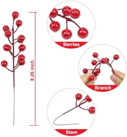 Mklsit 60 Pack Artificial Red Holly Berries, 8.2 Inch Christmas Berry Picks