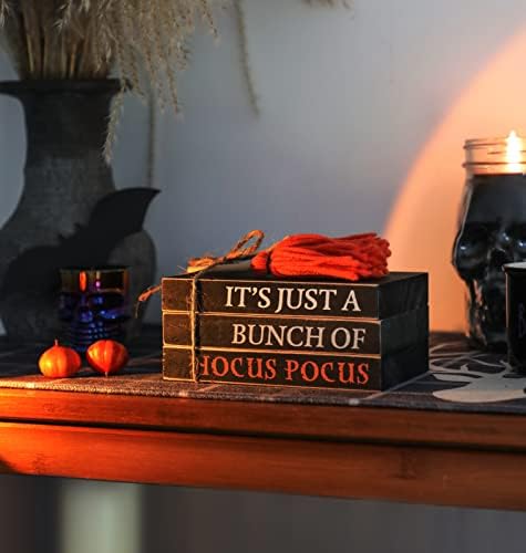 Halloween Wood Book Stack, Hocus Pocus Mini Faux Books Bundle, Halloween Tiered Tray Decor for Home Table Mantle Shelf