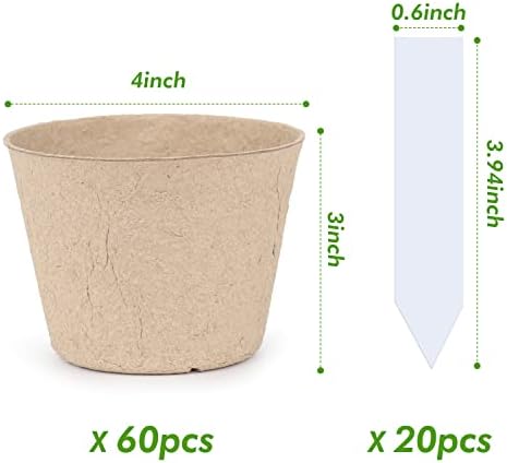 homenote 60 Pcs 4 Inch Peat Pots,Nursery Plant Pots,Seed Starting Pots