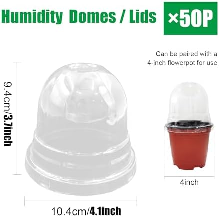 RooTrimmer 50 Pack Clear Plant Pot Domes, Transparent Seedling Domes Compatible with 4 Inch Seed Starter Pots for Indoor Outdoor Gardening(50Pcs, Clear)