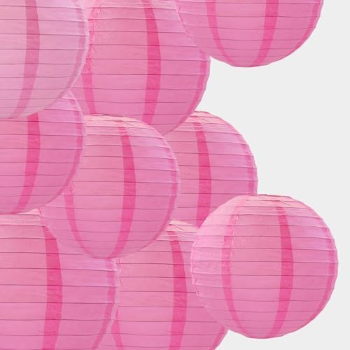 Pink Paper Lanterns Decorative 10pcs Party Hanging Decorations for Bachelorette Wedding Birthday Baby Shower Graduation Anniversary Pink Themed Room Decor DIY Activities