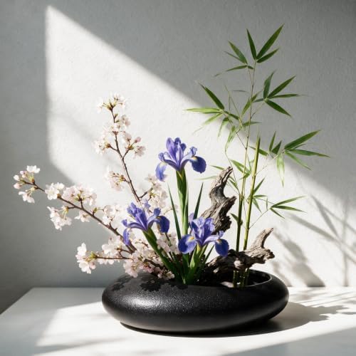 Ikebana Vases with Flower Frog, Ceramic Flower Frog Vase for Ikebana Flower Arrangement, Japanese Ikebana with Kenzan, Decorative Ikebana Bowl for Home Decor, Gift for Flower Lovers