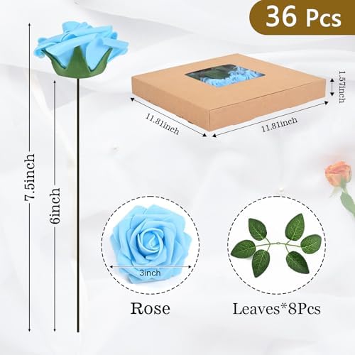 BLEUM CADE 36Pcs Artificial Flowers Fake Foam Roses with Stems for Wedding