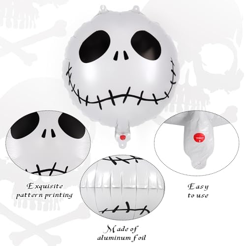 12 Pcs Black and White Striped Balloons, Skeletons Skull Foil Balloons, Halloween Party Decorations, Halloween Balloon for Hallow Birthday Baby Shower Masquerade Themed Party Decorations