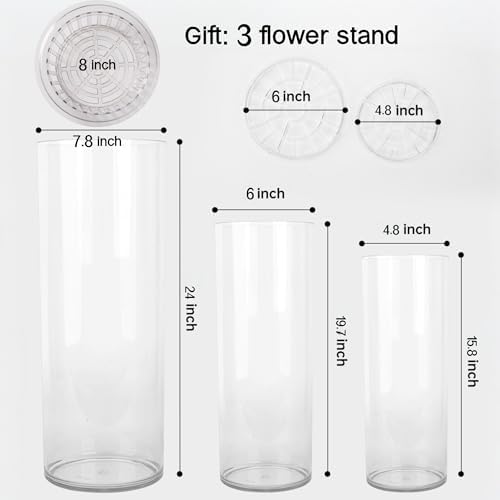 Liotww Extra Large Clear Plastic Flower Vase, Acrylic Cylinder Floor Vases
