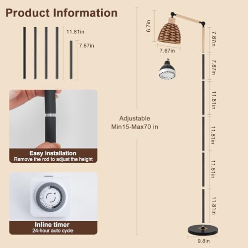 Grow Lights for Indoor Plants Full Spectrum, Plant Lights for Indoor Growing with 30W 4000k, 24H Timer, Standing Tall Grow Lamp for Middle Large Plants(72'', Height Adjustable)