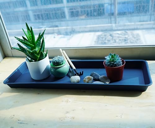 VUWEZ 2 Pack of Plastic Plant Tray Saucer Rectangular 17 18 inch, Planter Trays Saucers for Indoors Outdoor, Plant Water Drip Tray for Flower Pot Planter, Windowsill Plants Trays (7.8 X 17.5'', Blue)