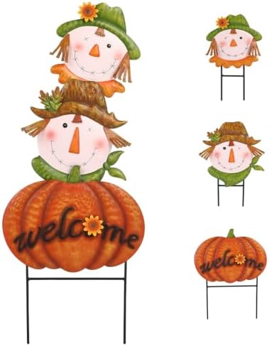 3 pcs Metal Fall Garden Stakes, Scarecrow & Pumpkin Fall Outdoor Decor
