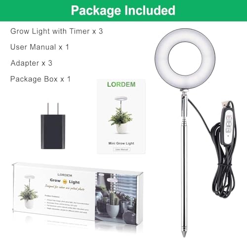 LORDEM Full Spectrum LED Grow Light for Indoor Plants, Black, 3 Packs
