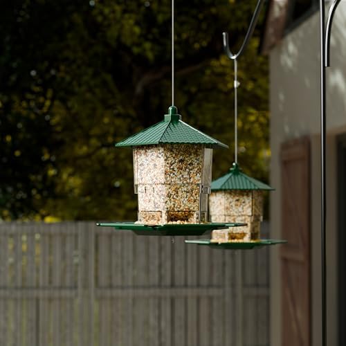 Yieach Hanging Bird Feeder for Outdoors,Large Hopper Squirrel Proof Birdfeeder for Cedar,Red,Cardinal,Blue Jay and Wild Birds,Easy to Feel Birdhouse & Bird Seed Feeder & Gazebo for Outside,Tree,Green