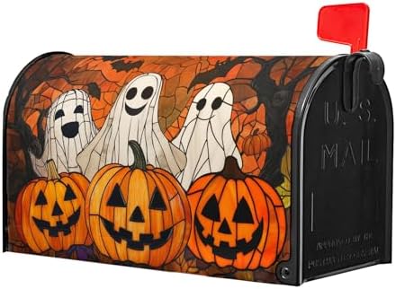 Halloween Ghost Mailbox Cover Magnetic Large Size 25.5 x 21 Inch Halloween Pumpkin Mail Box Covers Fall Scary Night Mailbox Wraps Post Letter Box Cover for Holiday Garden Yard Outdoor Outside Decor