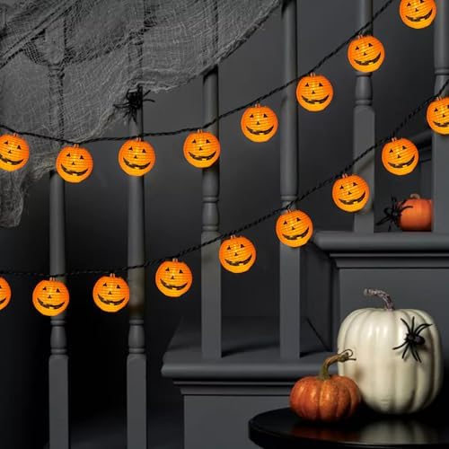 Halloween Pumpkin Lantern Lights Outdoor, 8.5Ft Plug in Orange Halloween Decorations String Light with 10 LED Jack O’ Lantern Lights, Hanging Fairy Lights Waterproof for Yard Party Patio Garden Window