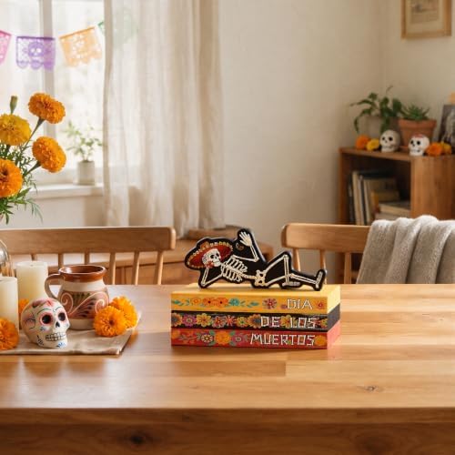 Smile Dia de Los Muertos Wooden Book Stack Decor