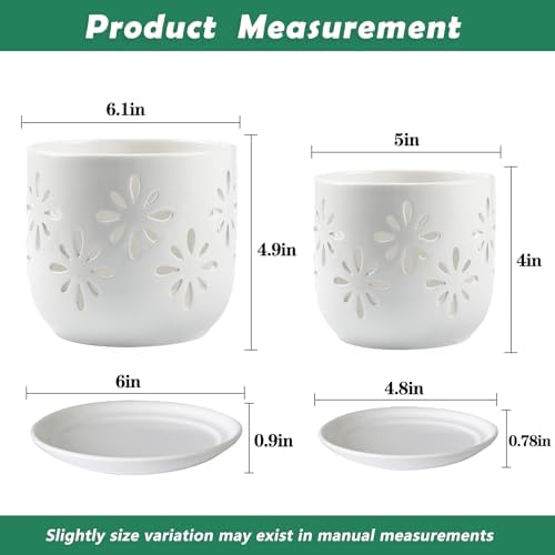 EFISPSS Orchid Pot 5+6 Inch, Ceramic Orchid Pots with Holes, Enhance Good Ventilation and Drainage, Orchid Pots Indoor/Outdoor Plants or Repotting -White