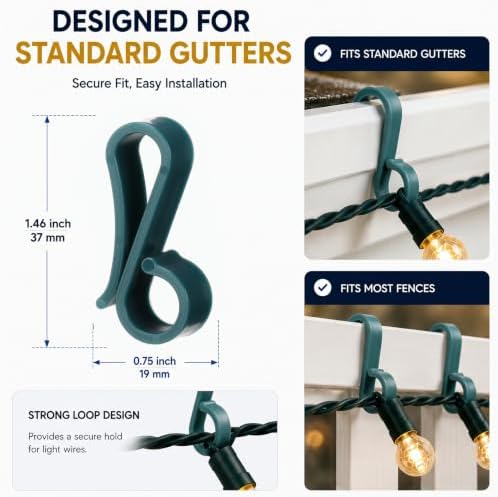 Namalu 100 Pcs Christmas Light Clip Outdoor Gutter Light Clip,Plastic,Green