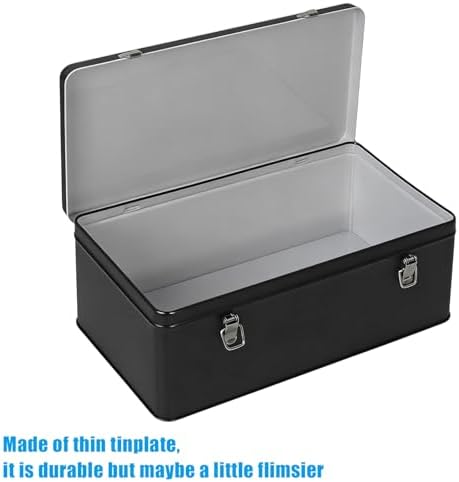 DreamsEden Metal Seed Organizer Storage Box - Rustic Garden Seed Saver Container for Packets with Hinged Lid Gifts for Homesteader Gardening (Black)