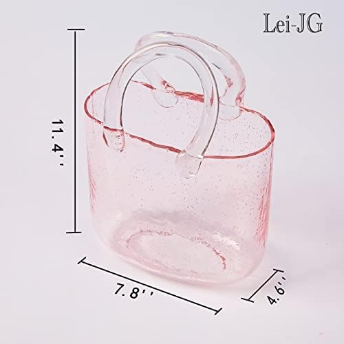 Thickened Glass Purse Vase for Flowers Gift Set-(Handmade 5mm Crystal-Unique Cute Clear Bag Vase with Reinforced Gift Box, Premium Table Centerpiece for Wedding/Mothers Day (Light Pink)