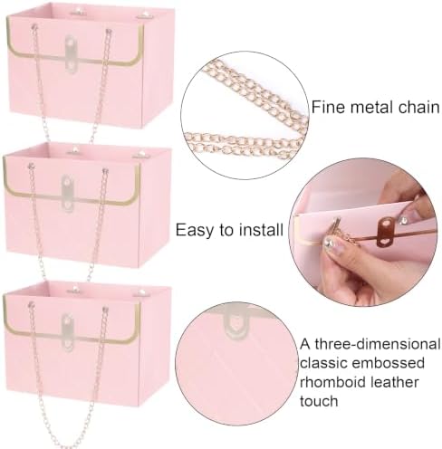 baotongle 6pcs Flower Paper Gift Box Bouquet Storage Bucket Handbag with Metal Chain Flower Boxes for Arrangements Wedding Valentine's Mother's Day Birthday Bridal Shower Pink