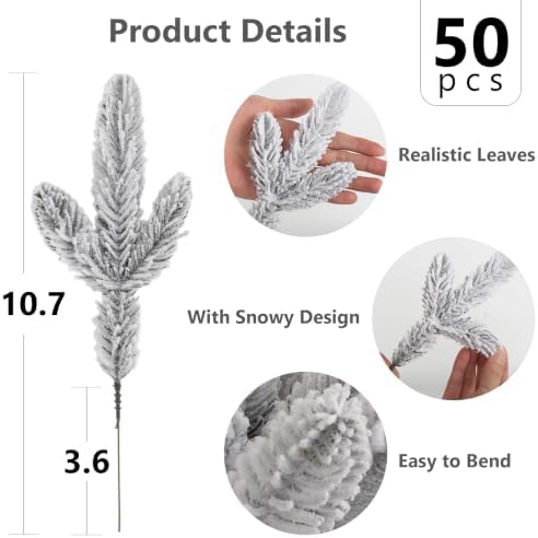 Hananona Artificial Pine Branches Frosted Christmas Picks 50 Pcs White